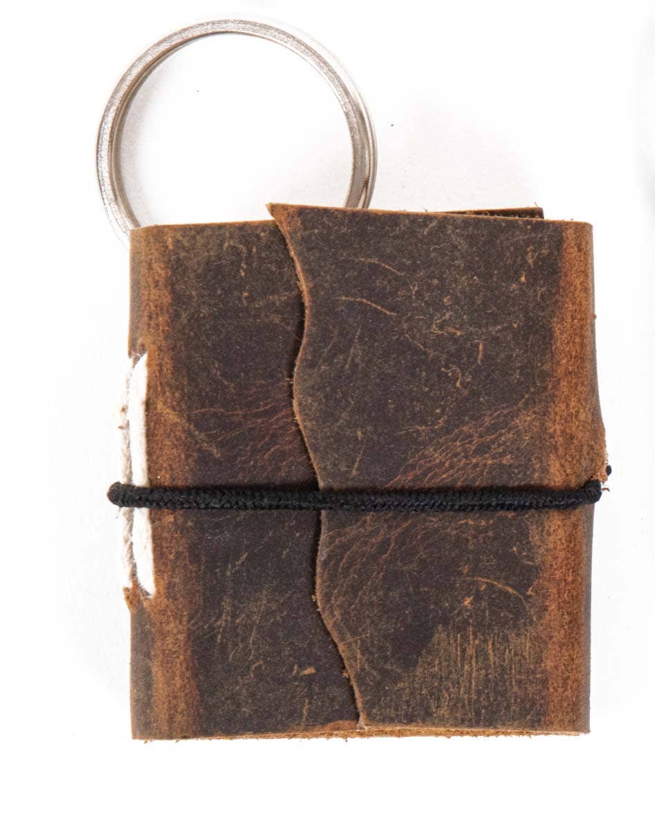 Miniature Leather Journal Keychain - Handmade Pocket Diary