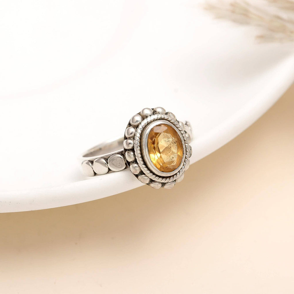 925 Silver Citrine Boho Ring Size 10