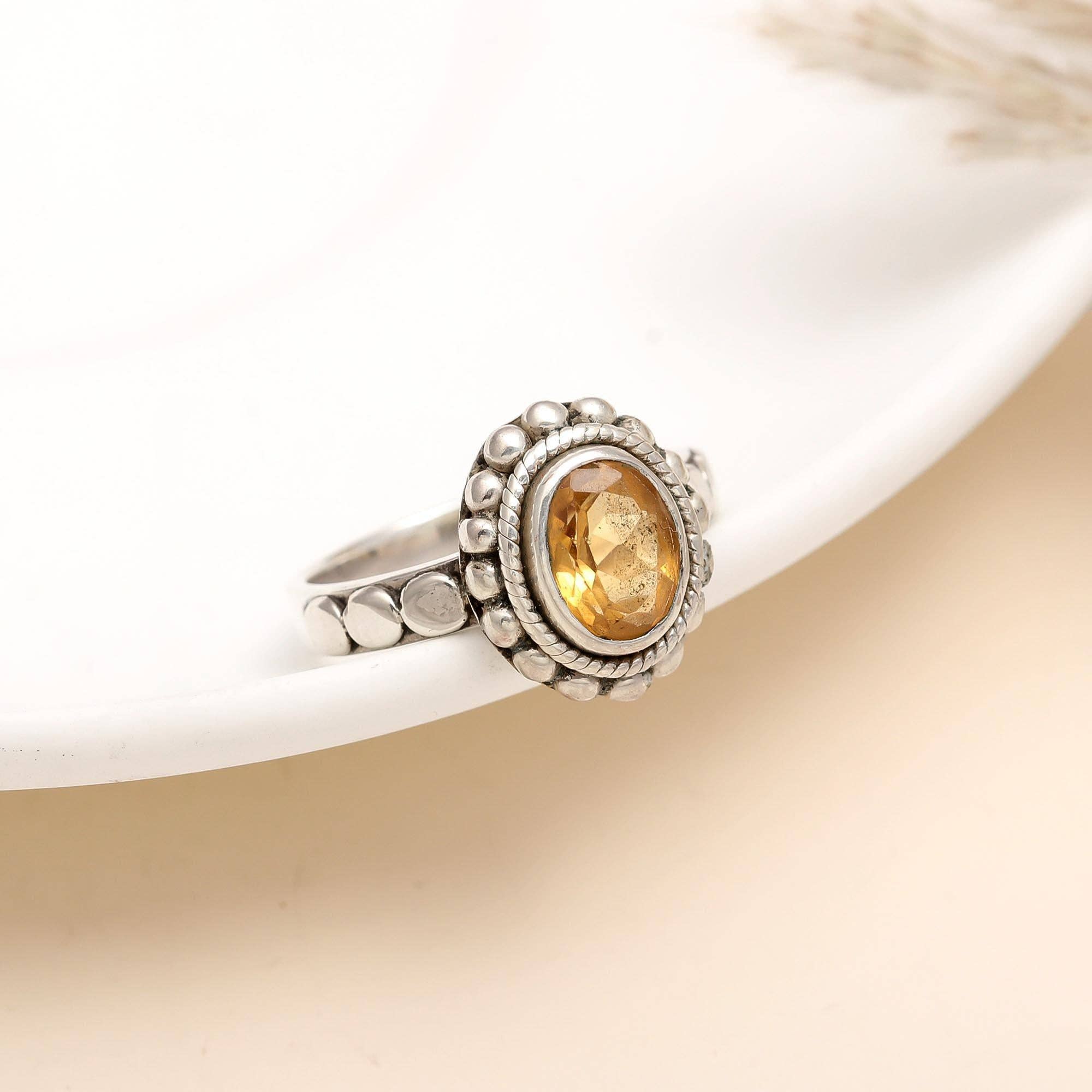 925 Silver Citrine Boho Ring Size 10