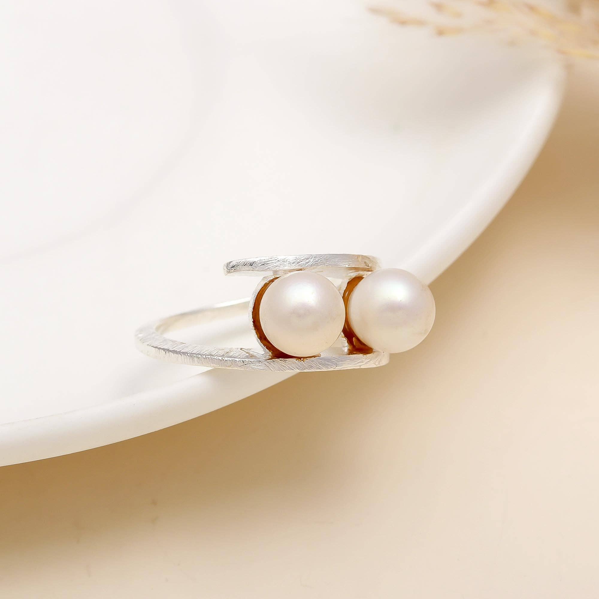 925 Silver Pearl Wrap Open Ring Size 7