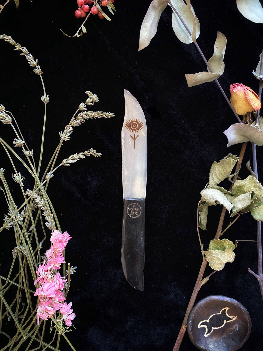 Hand-Etched Horn & Bone Athame | Ritual Knife | Custom Designs Available