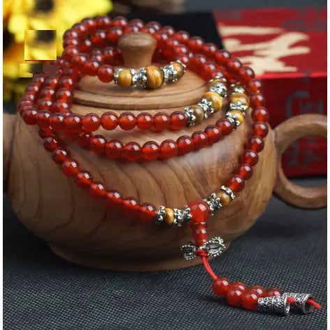 Stretchy Carnelian & Tiger's Eye 108 Mala Prayer Beads 6mm