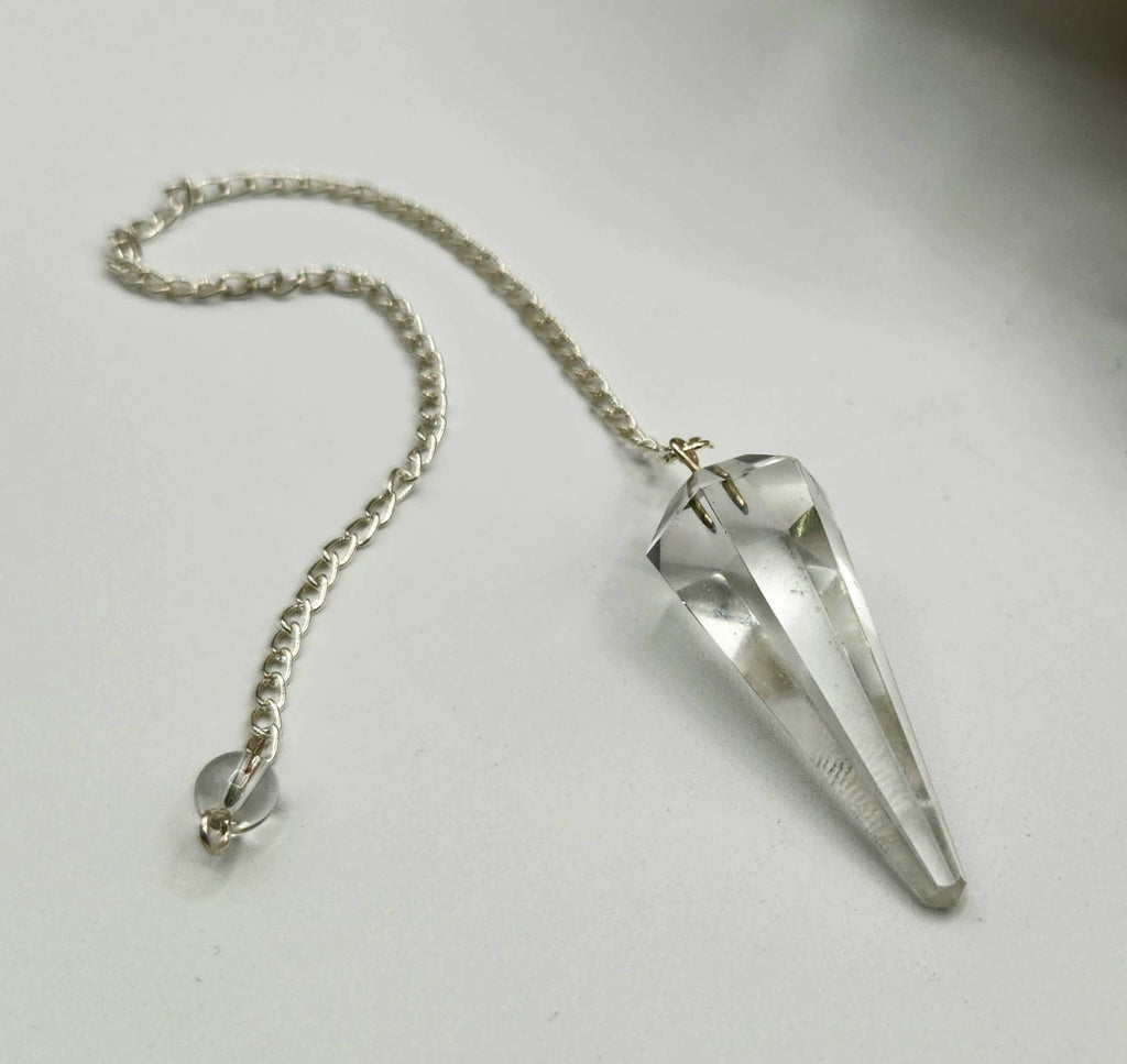 Clear Quartz Crystal Pendulum | Silver-Plated Chain | Divination & Energy Work