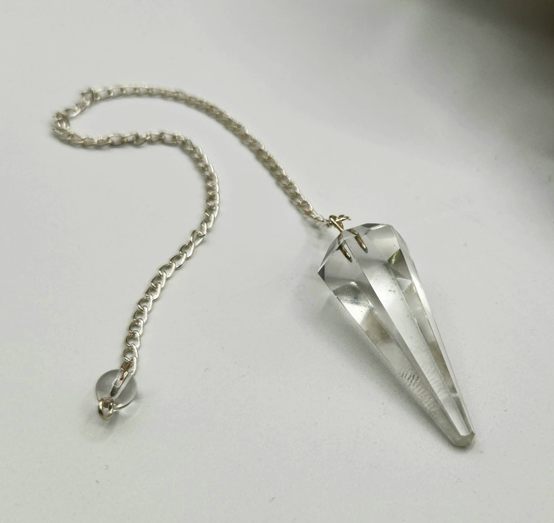 Clear Quartz Crystal Pendulum | Silver-Plated Chain | Divination & Energy Work