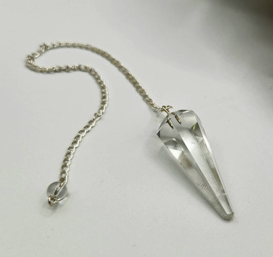 Clear Quartz Crystal Pendulum | Silver-Plated Chain | Divination & Energy Work