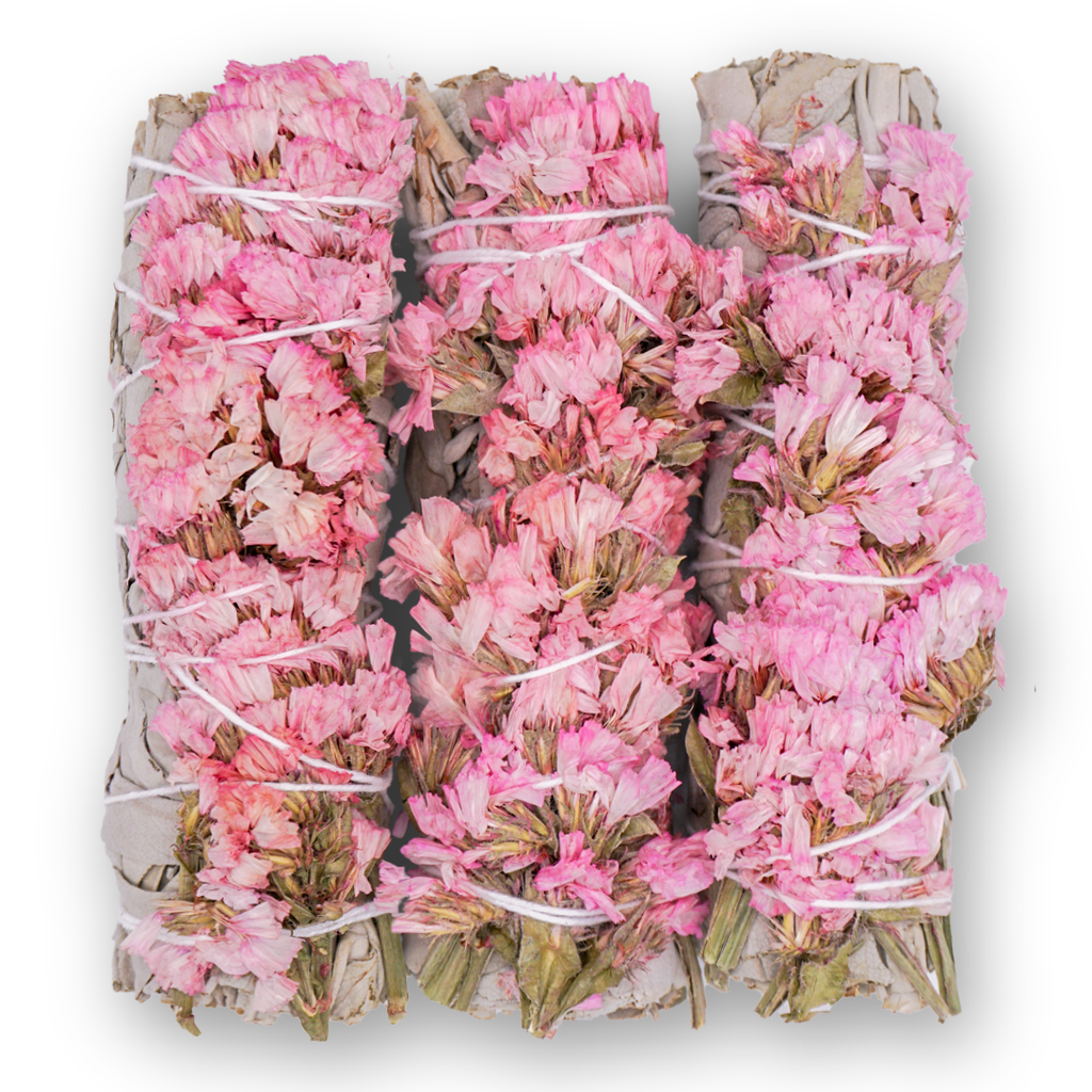 Pink Sinuata Flower & White Sage Smudge Bundle – 4" | Moon Energy, Compassion & Cleansing