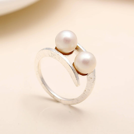 925 Silver Pearl Wrap Open Ring Size 7