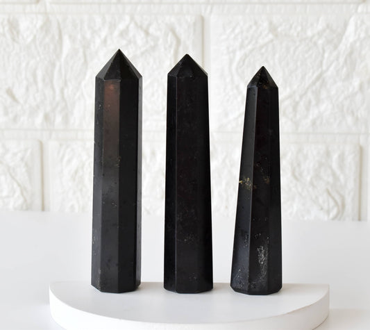 Black Tourmaline Crystal Tower | Healing Obelisk Point | Natural Gemstone Tower