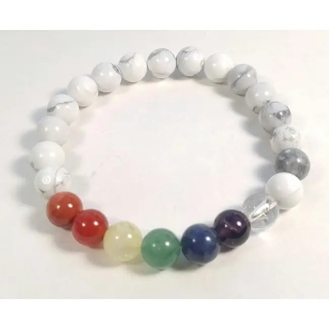 Howlite Chakra Bracelet | 7 Real Gemstones | 8mm Wrist Mala
