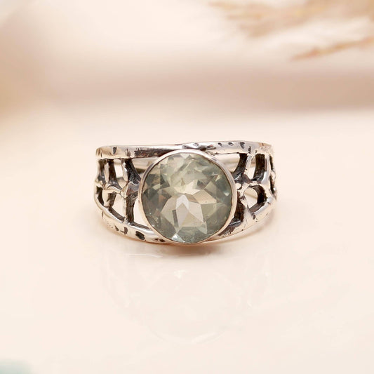 Designer 925 Sterling Silver Green Amethyst Ring Size 7