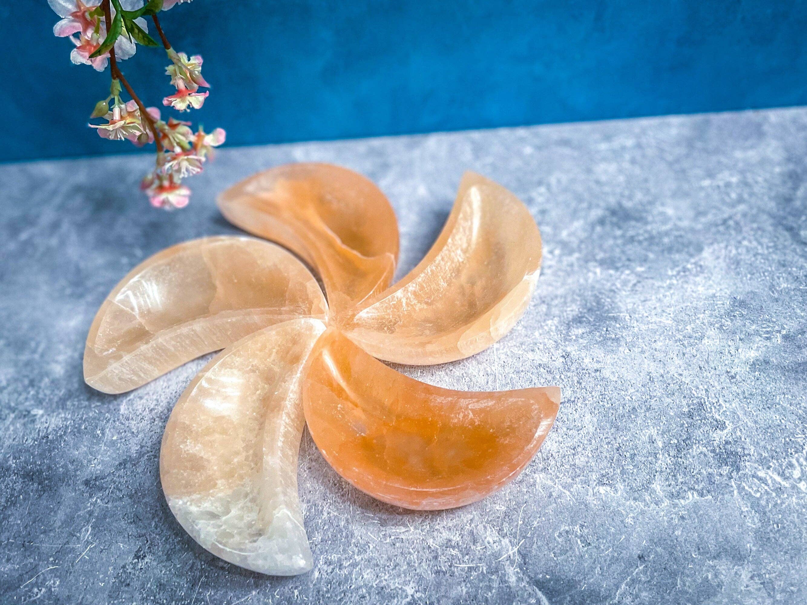 Peach Selenite Crescent Moon Bowl | 4" | Crystal Charging & Altar Decor