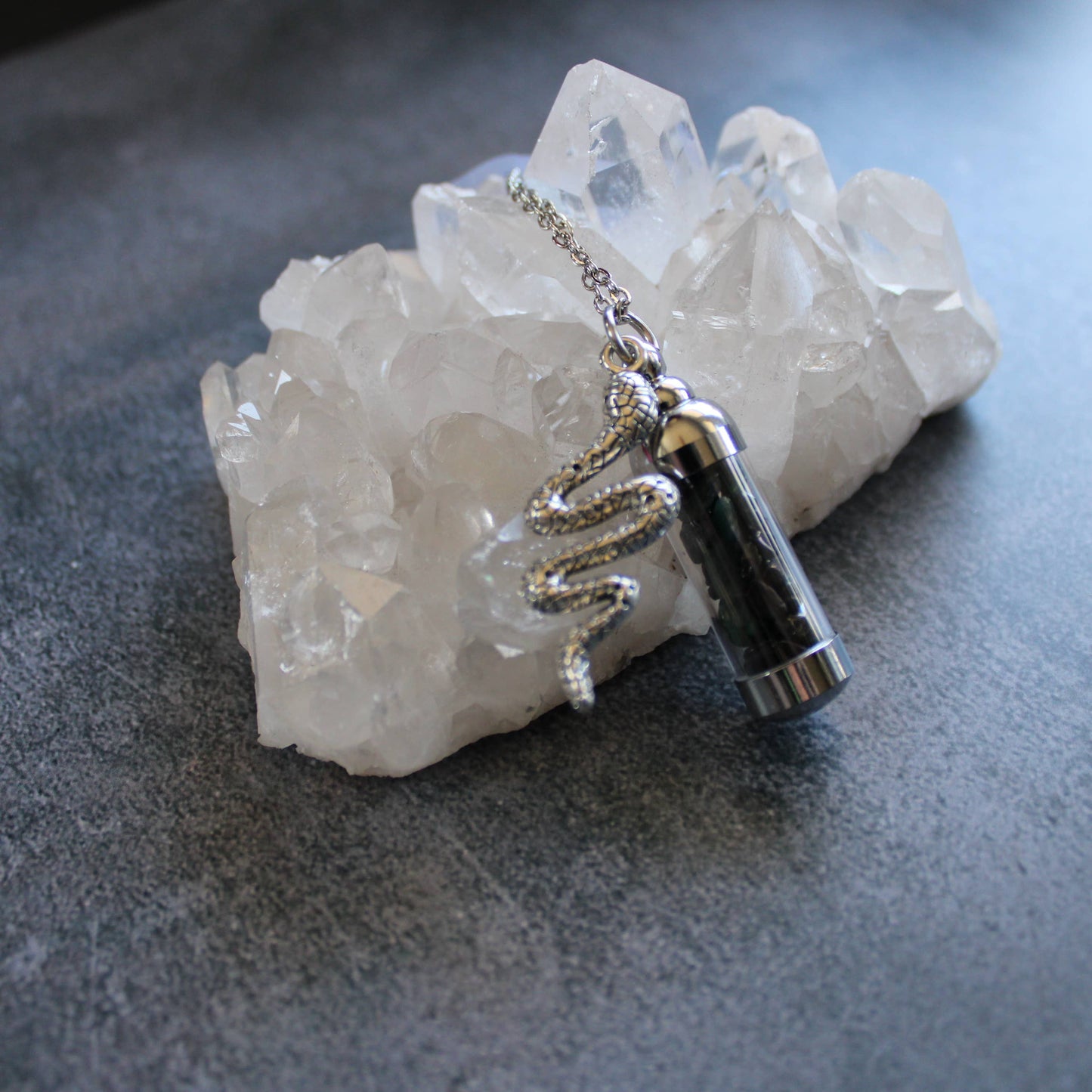 Medusa Spell Jar Amulet Necklace, Witchy Crystal Jewelry