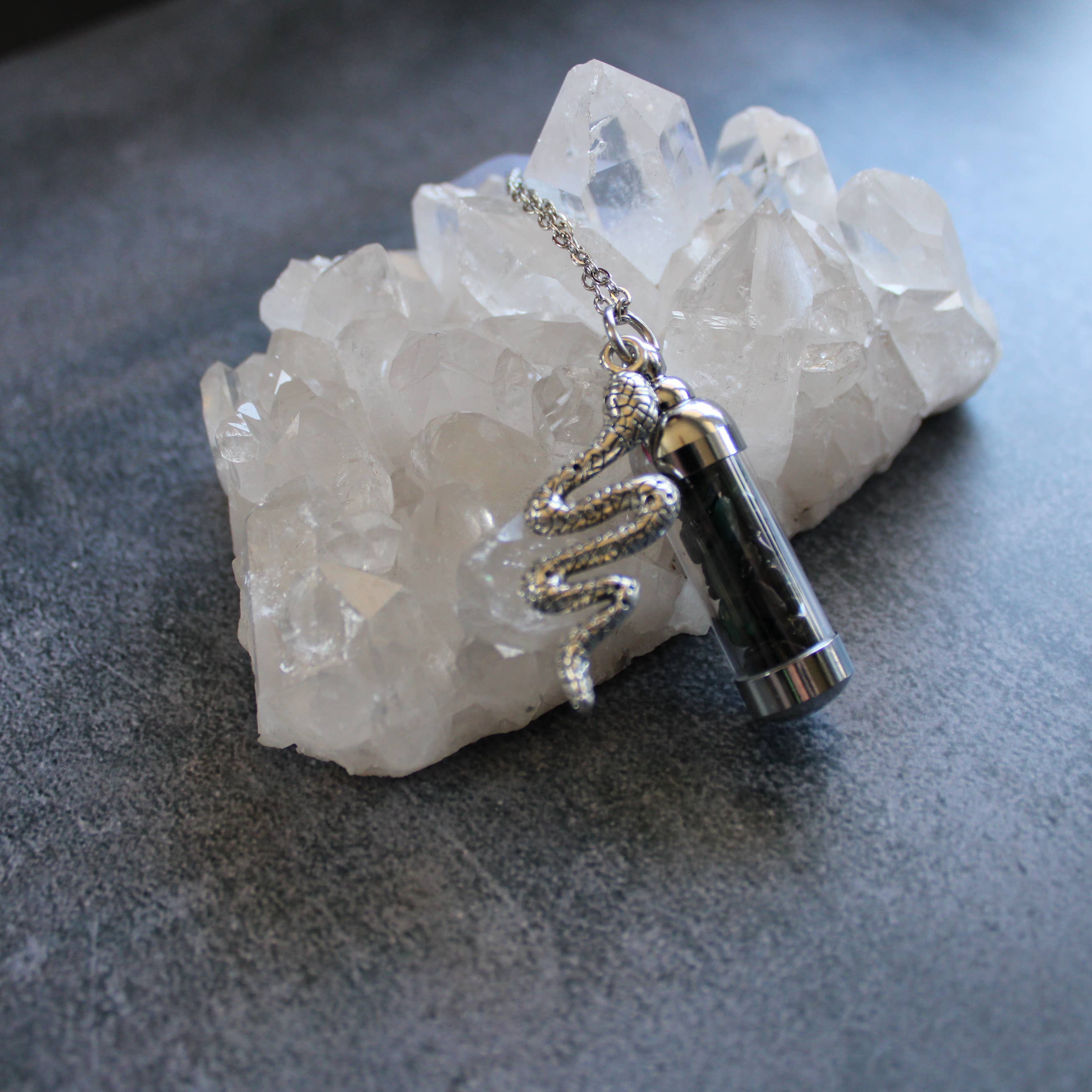 Medusa Spell Jar Amulet Necklace, Witchy Crystal Jewelry