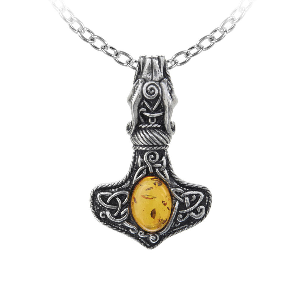 Amber Dragon Thor's Hammer Pendant | Genuine Amber | Alchemy of England