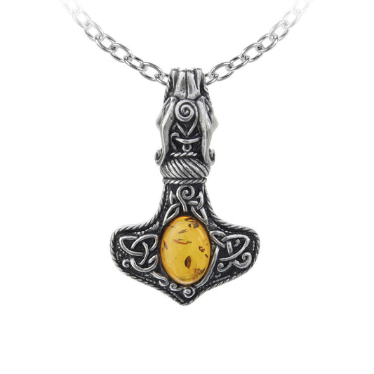 Amber Dragon Thorhammer Pendant
