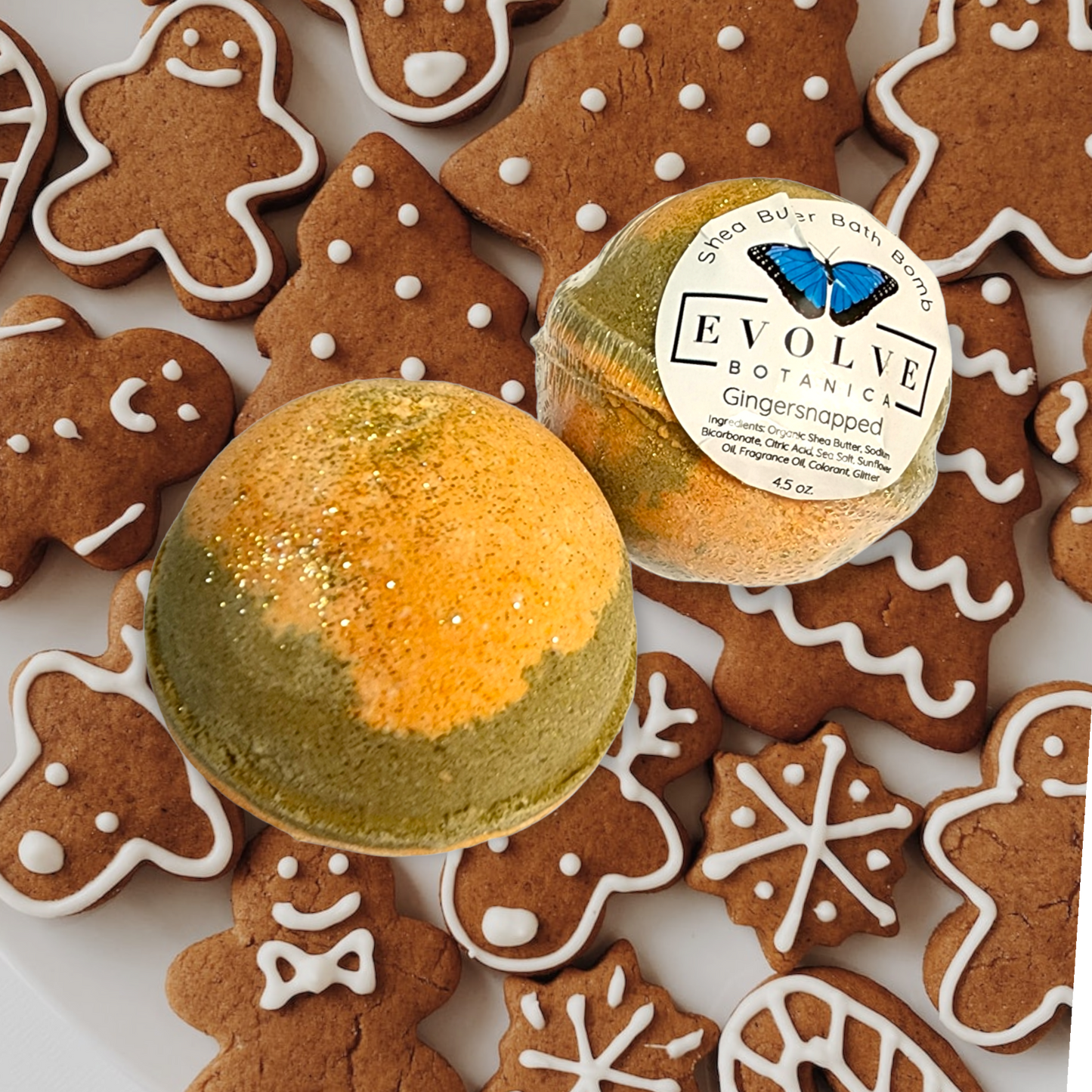 Bath Bomb - Gingersnapped ( Christmas - Holiday ) by Evolve Botanica Co