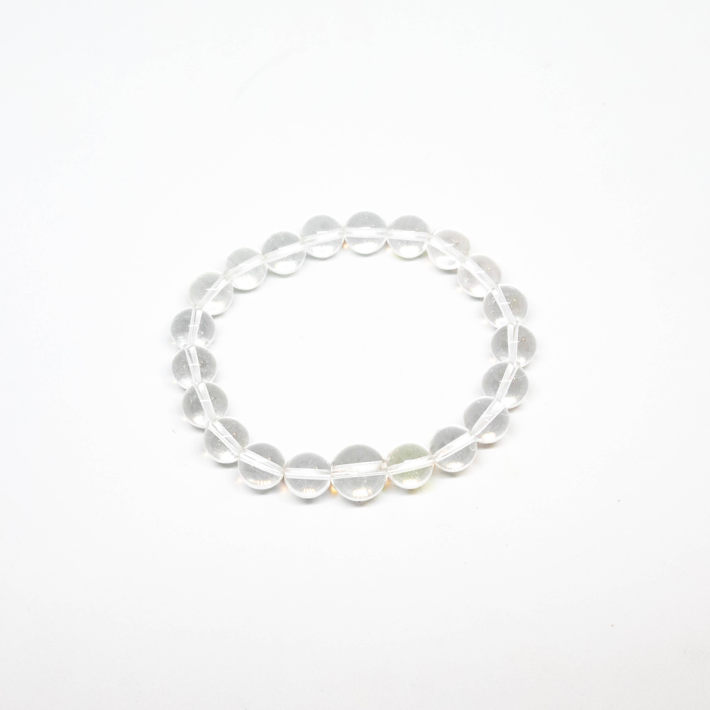 Large Size Clear Quartz Beaded Bracelet Wrist Mala 10mm