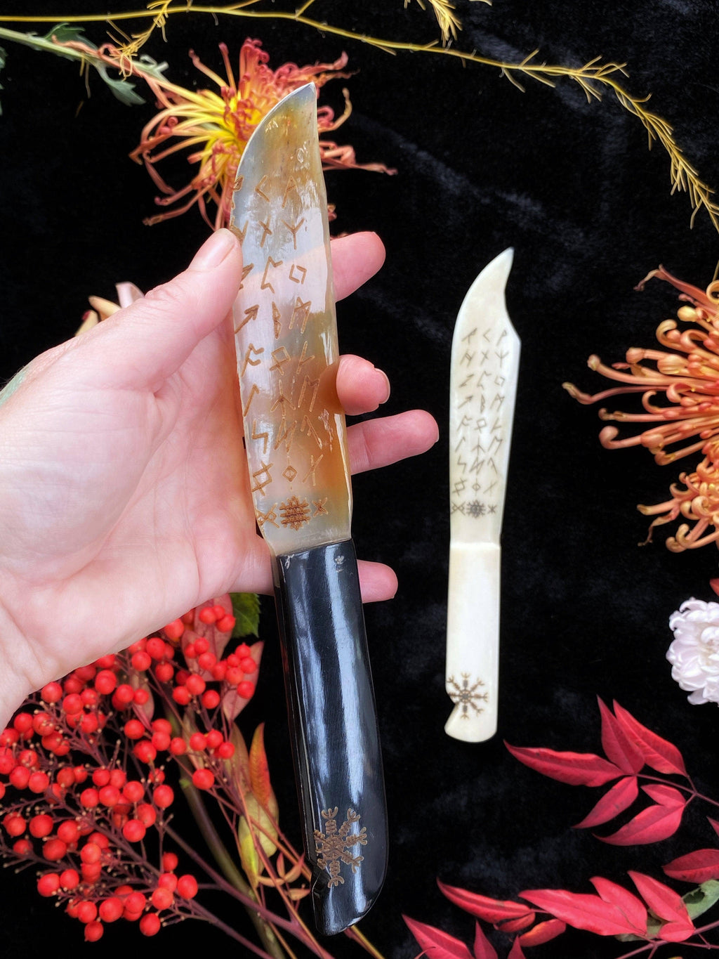 Hand-Etched Horn & Bone Athame | Ritual Knife | Custom Designs Available