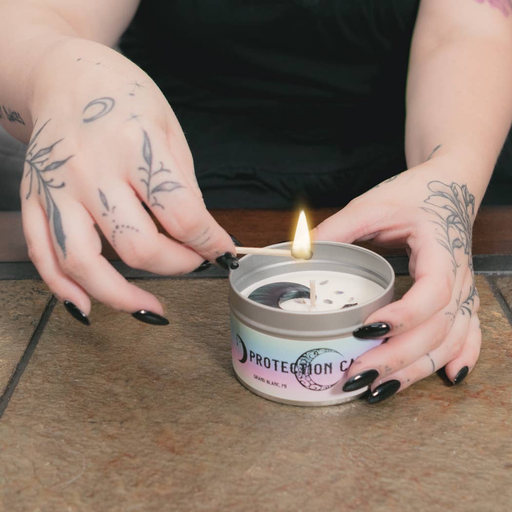 Crystal Candle PROTECTION Intention Metaphysical  Candle SOY
