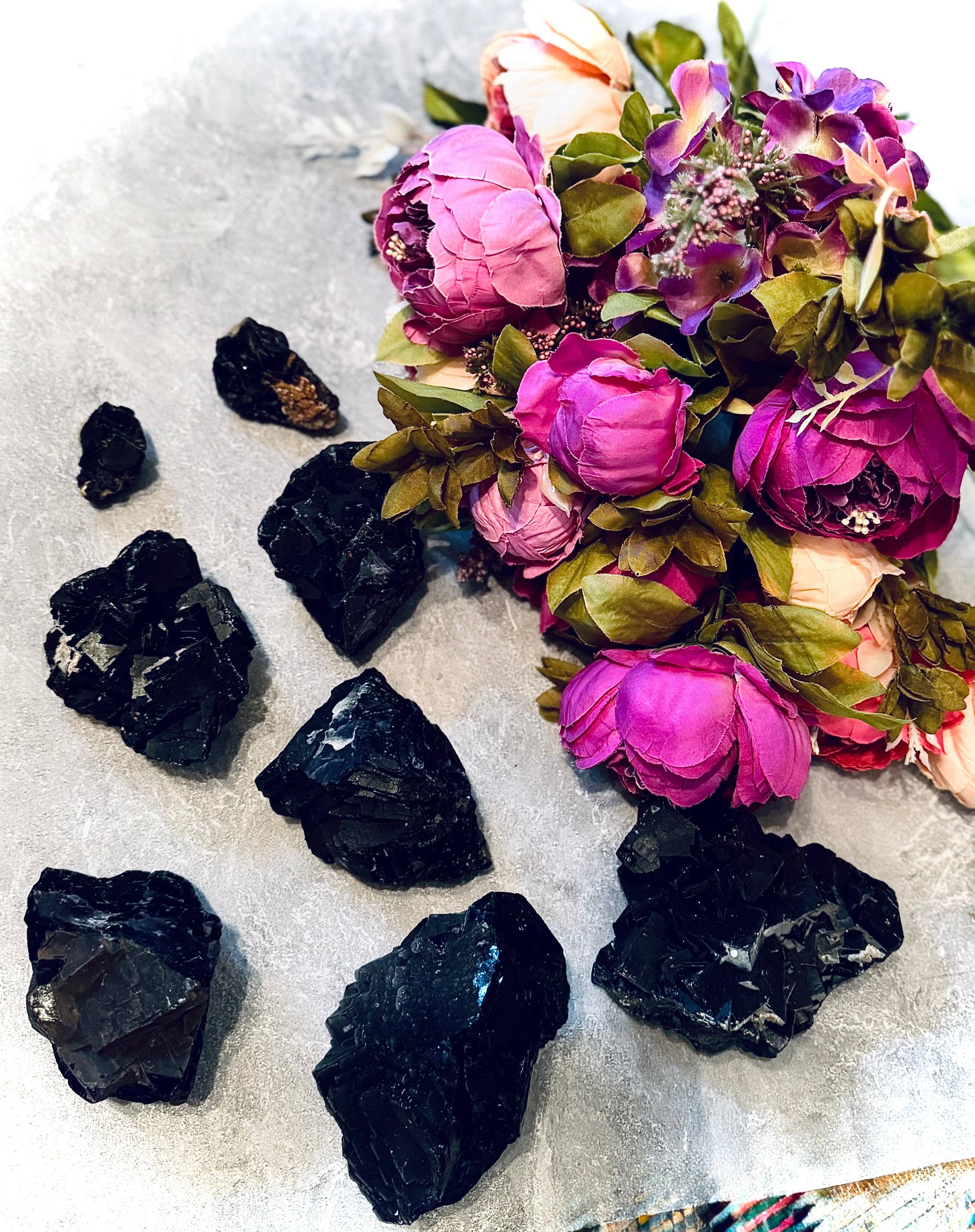RARE Black Rose Fluorite Specimens, Fluorescent Red or Pink