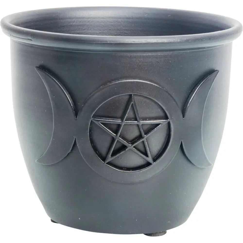 Triple Moon & Pentacle Metal Smudge Pot – Ritual Incense Burner