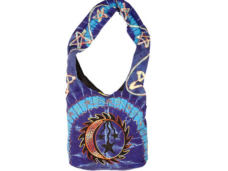 Celestial Sun Moon Hobo Bag – Tie-Dye Aari Embroidery Cotton Bag by Gypsy Rose