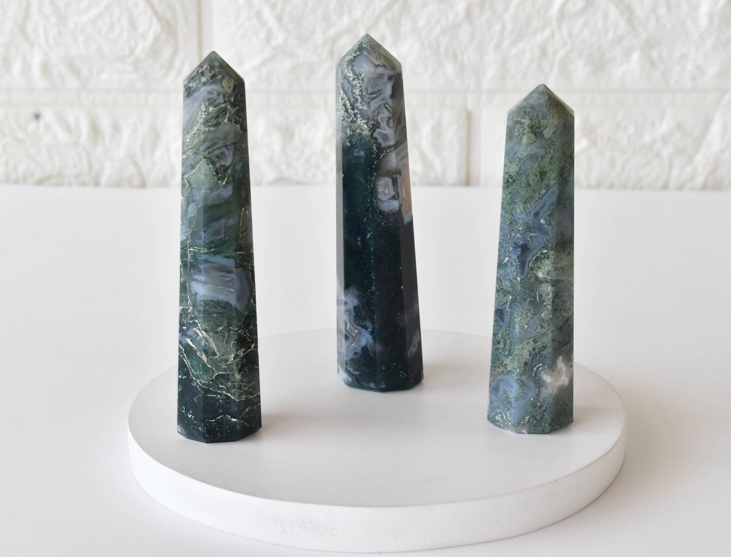 Moss Agate Crystal Tower | Healing Obelisk Point | Natural Gemstone Tower
