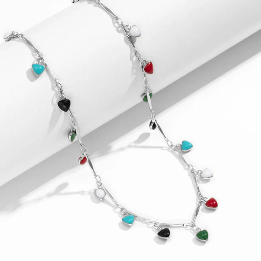 Boho Enamel Heart Charm Waist Belly Chain in Solid Copper