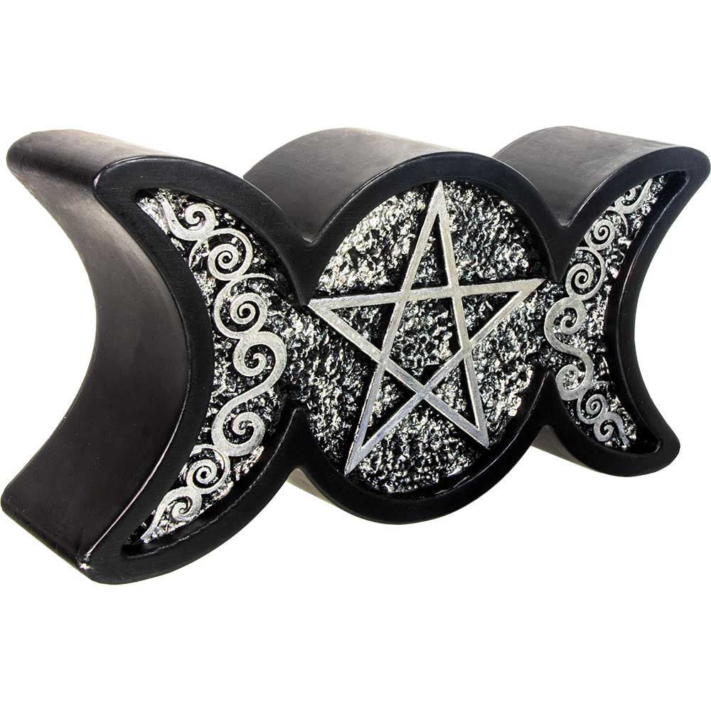 Triple Moon Pentacle Candle - Black & Silver Intention Candle