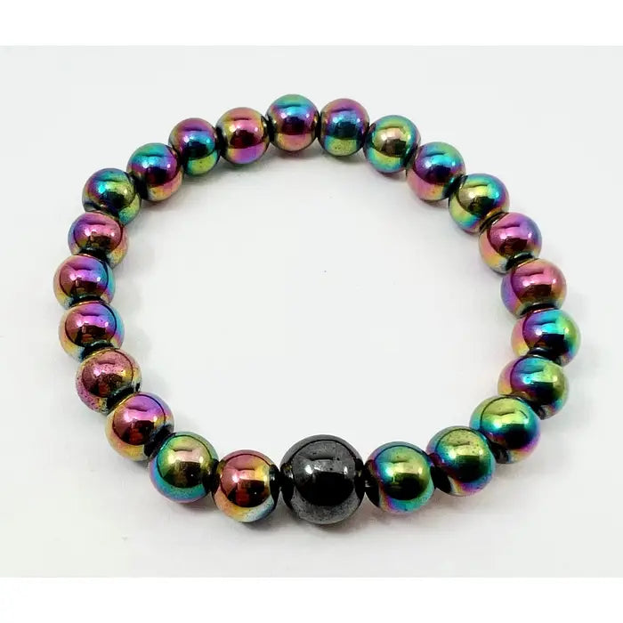 Rainbow Hematite Beaded Bracelet | 8mm Wrist Mala