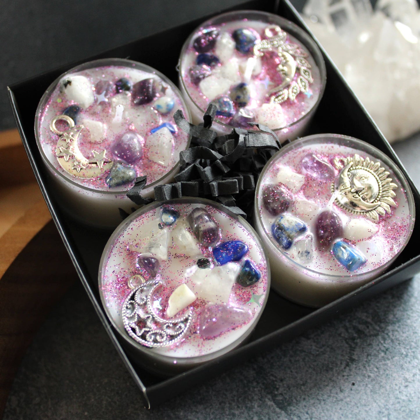 Moon Magick Tealight Crystal Candles – Set of 4 Ritual Candles