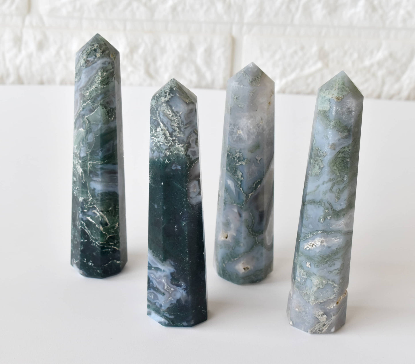 Moss Agate Crystal Tower | Healing Obelisk Point | Natural Gemstone Tower