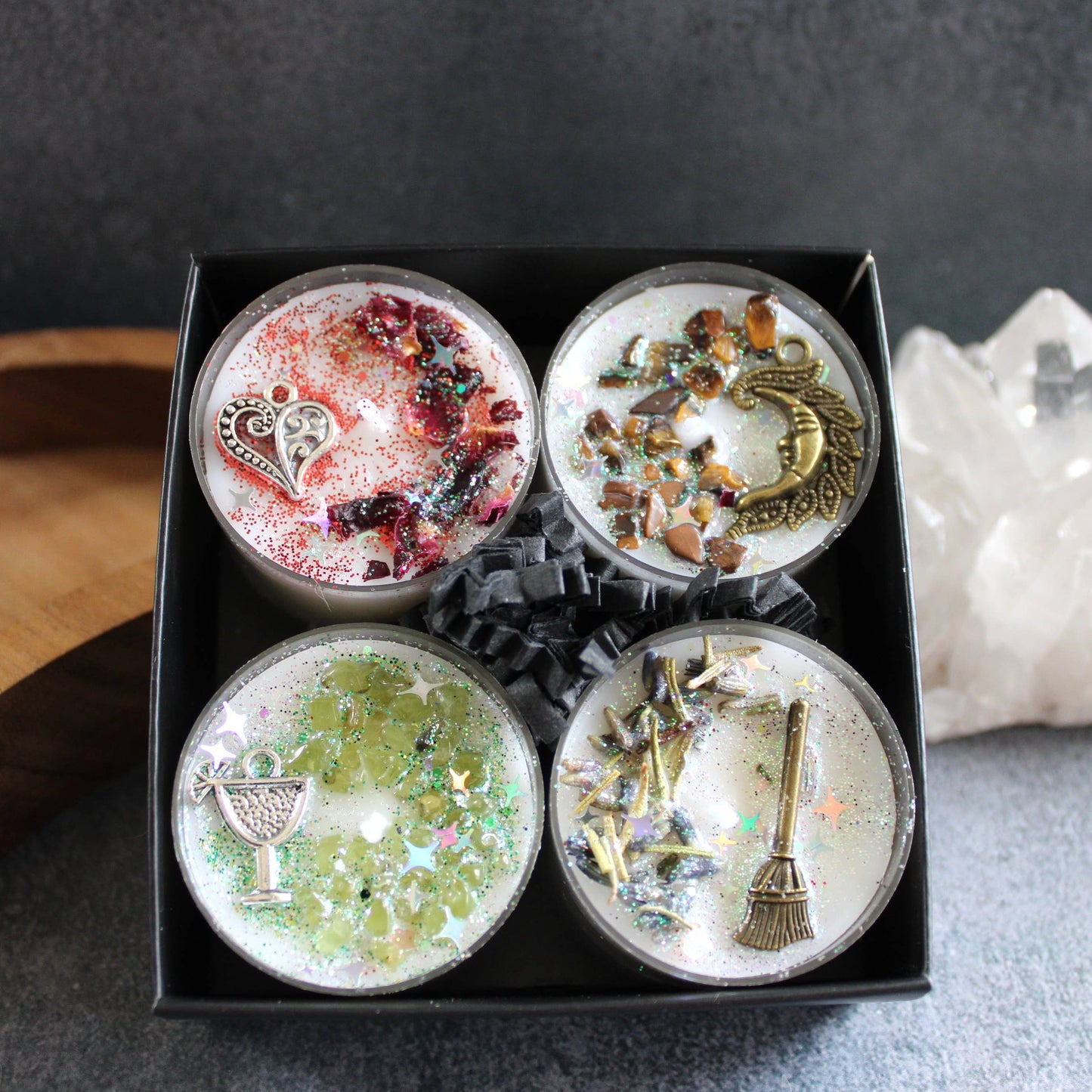 Practical Magic Tealight Crystal Candles | Set of 4 Ritual Candles