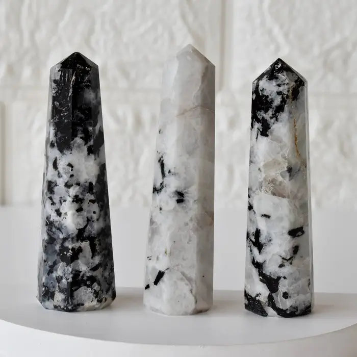 Rainbow Moonstone Crystal Tower | Healing Obelisk Point | Natural Gemstone Tower