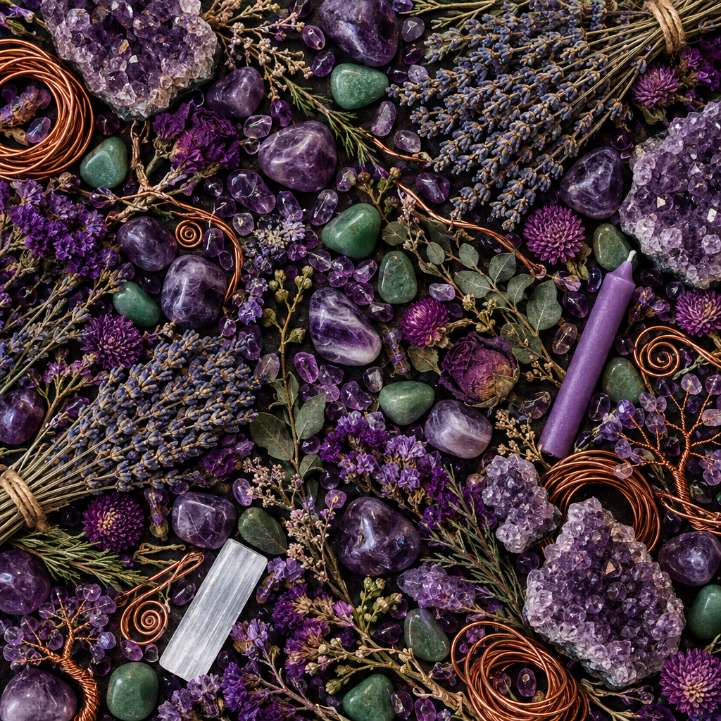Amethyst Crystal Tree Burner Flat Lay
