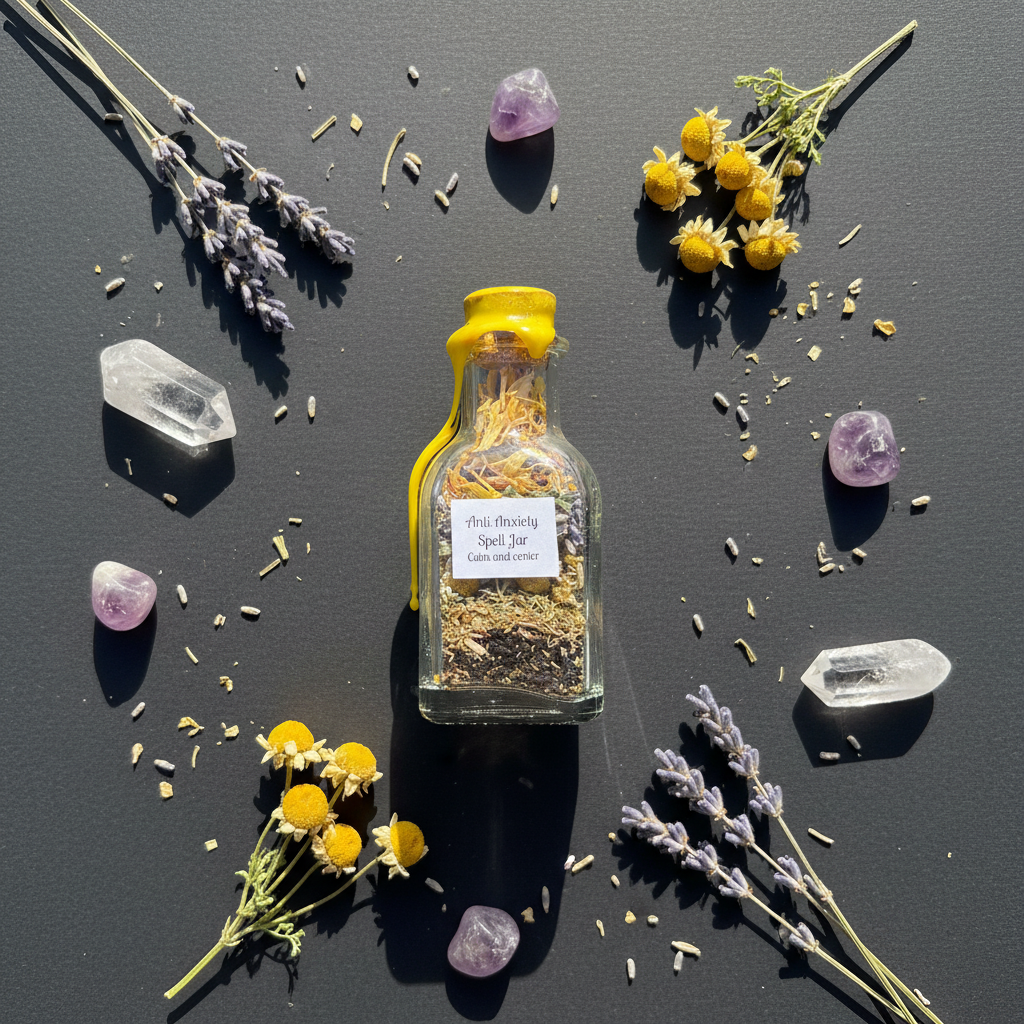 Anti-Anxiety Spell Jar Flat Lay