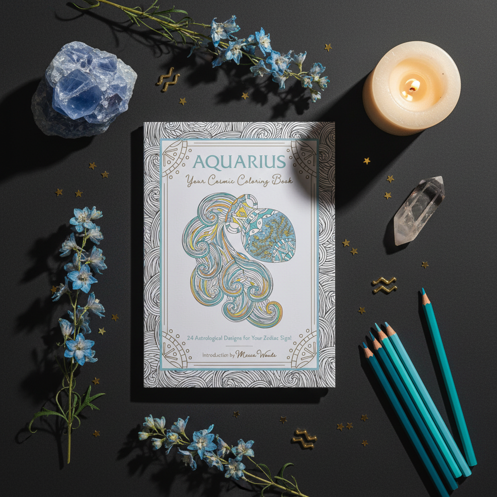 Aquarius Cosmic Coloring Book Flat Lay
