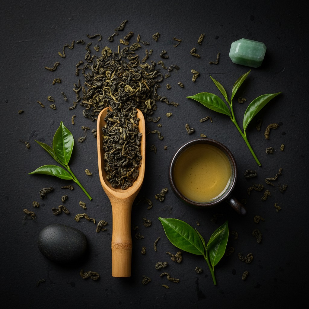 Assam Green Tea Flat Lay