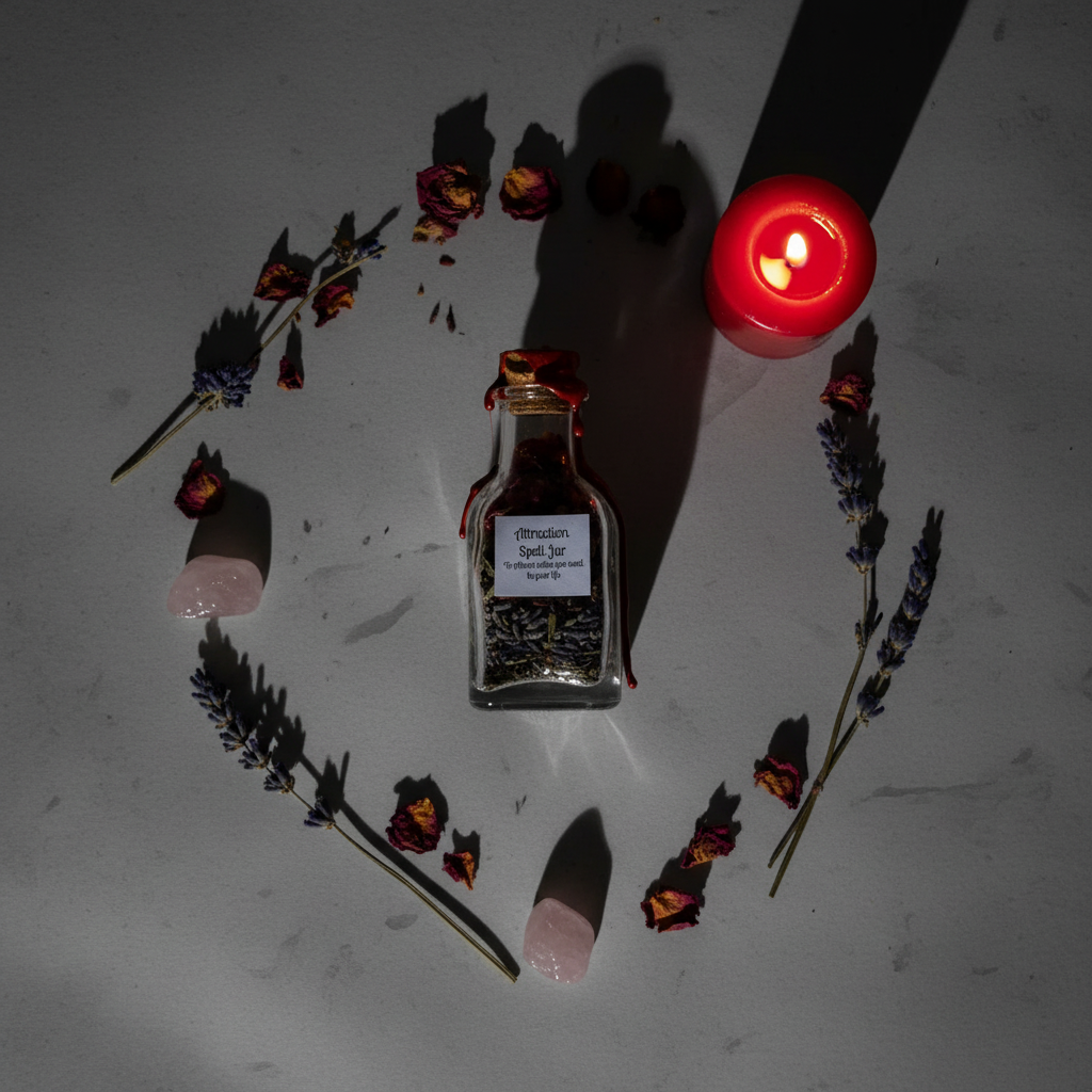 Attraction Spell Jar Flat Lay