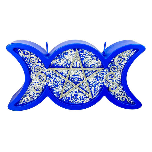 Intention Candle - Triple Moon Pentacle Blue & Silver