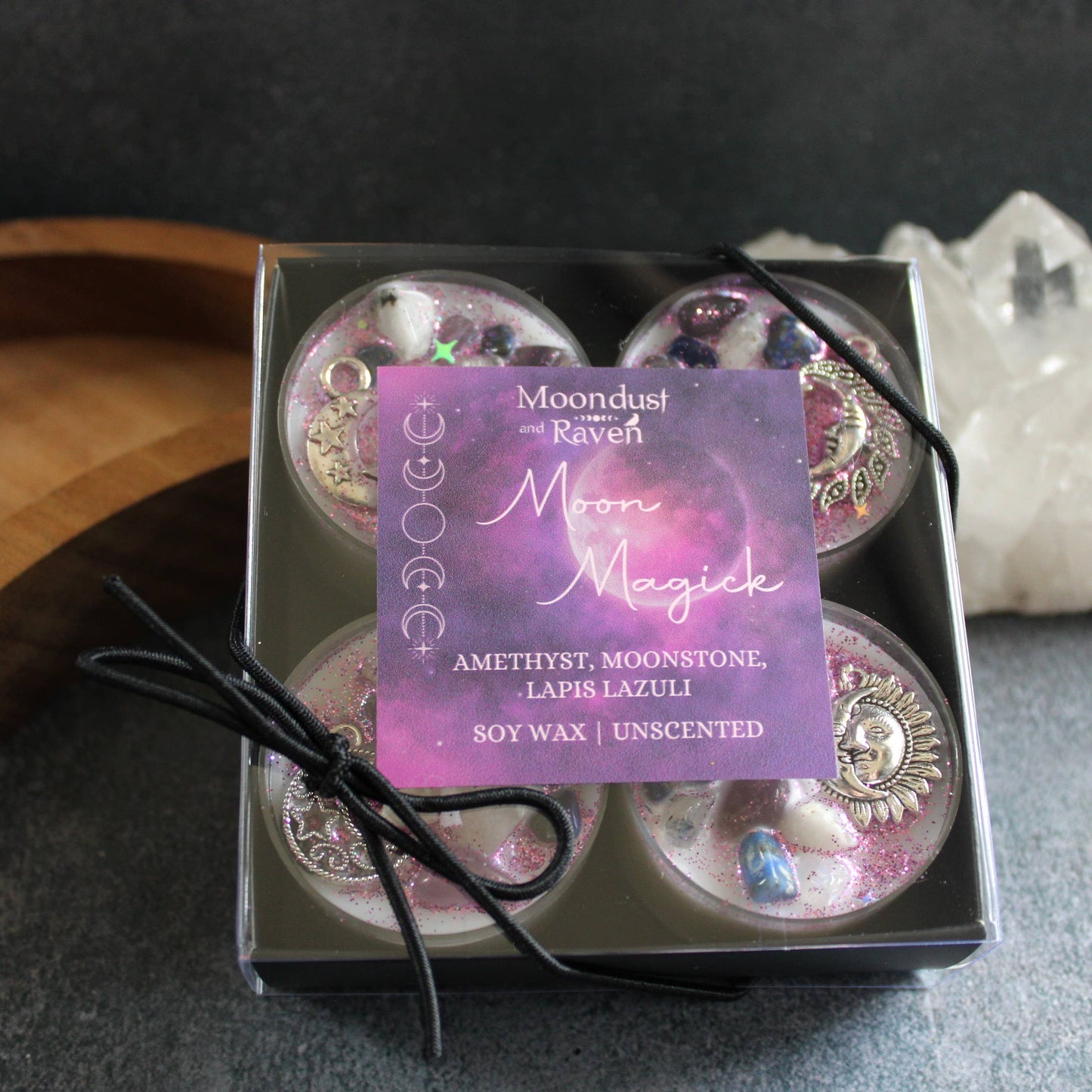 Moon Magick Tealight Crystal Candles – Set of 4 Ritual Candles