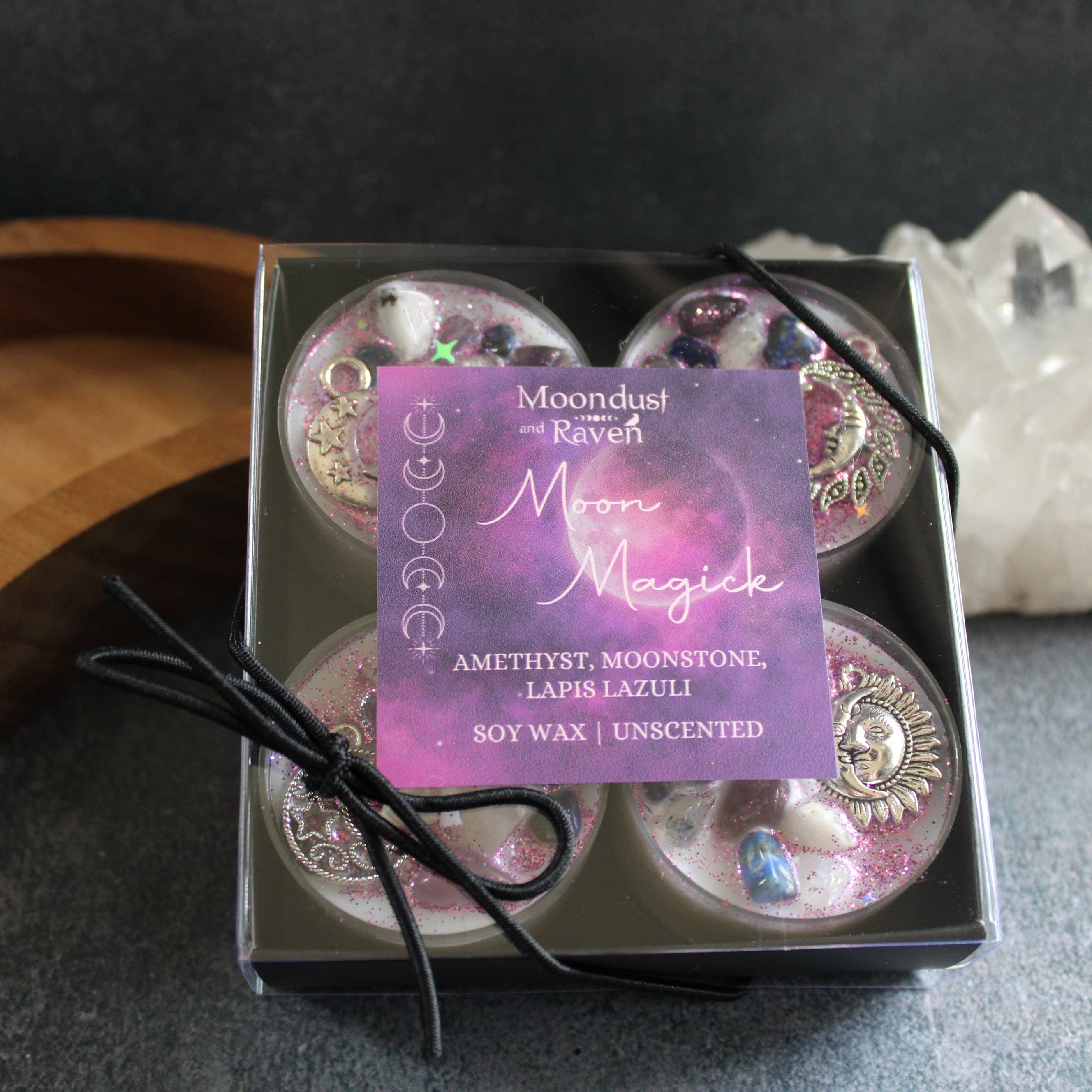 Moon Magick Tealight Crystal Candles – Set of 4 Ritual Candles