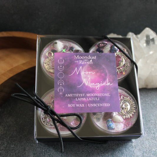Moon Magick Tealight Crystal Candles – Set of 4 Ritual Candles