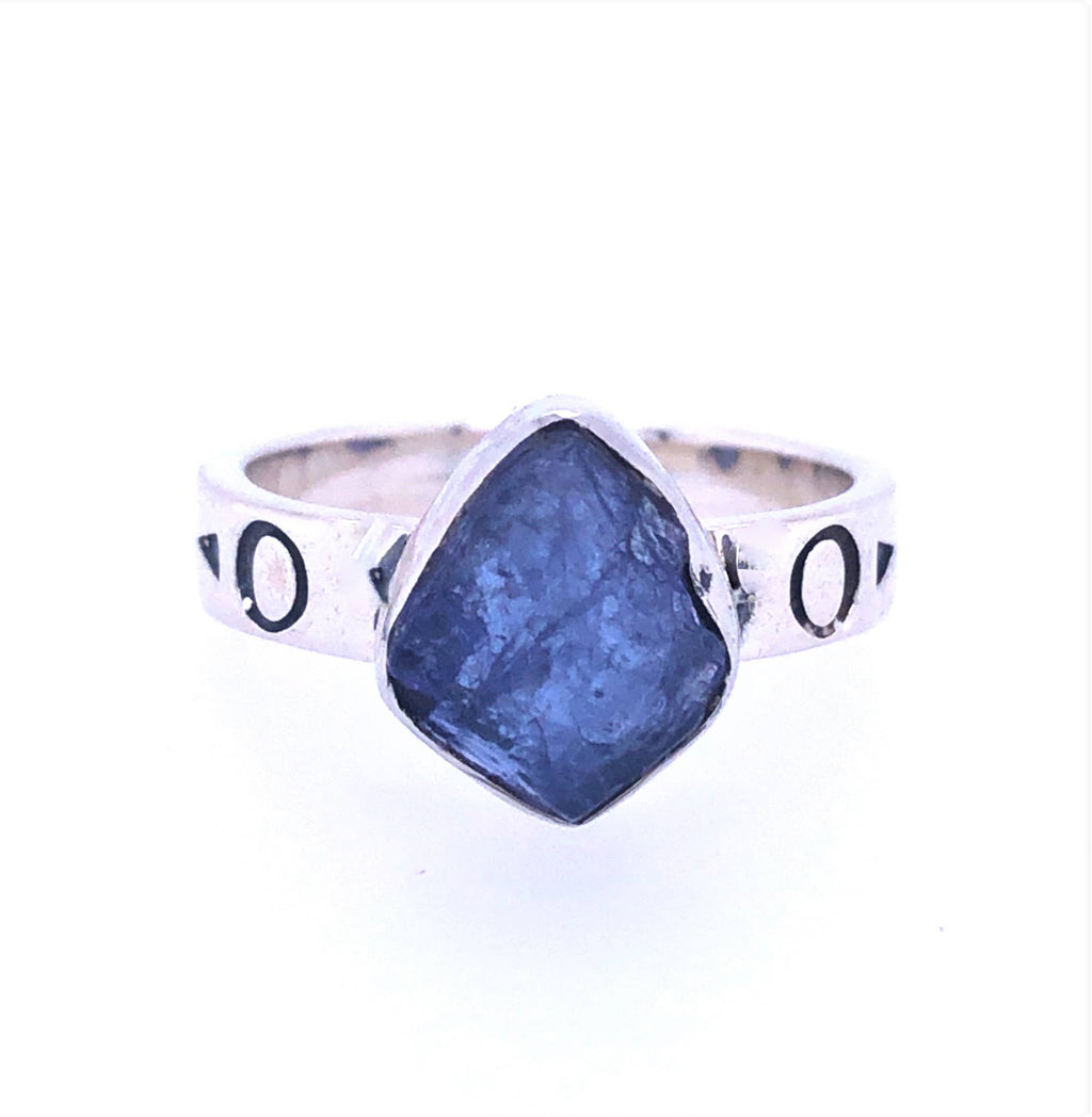 Tanzanite Transcendence Ring - Rough Gemstone Moon Phases Sterling Silver Size 9