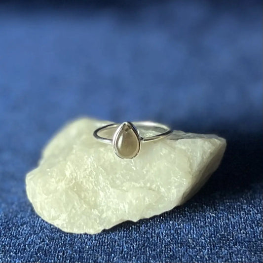 Smokey Quartz Teardrop Ring Sterling Silver Size 8