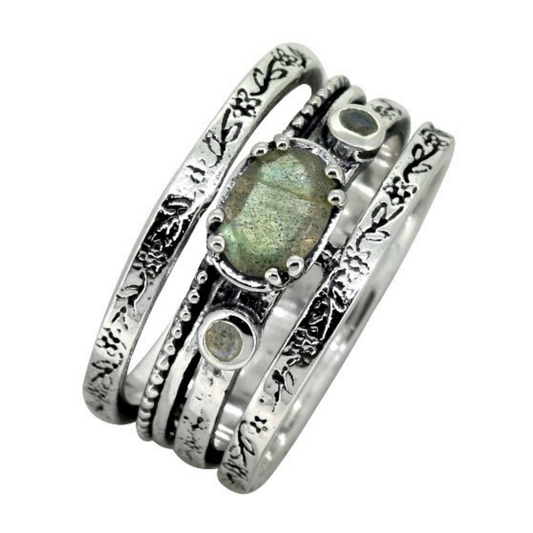 Serafina Labradorite Wide Band Sterling Ring Size 7