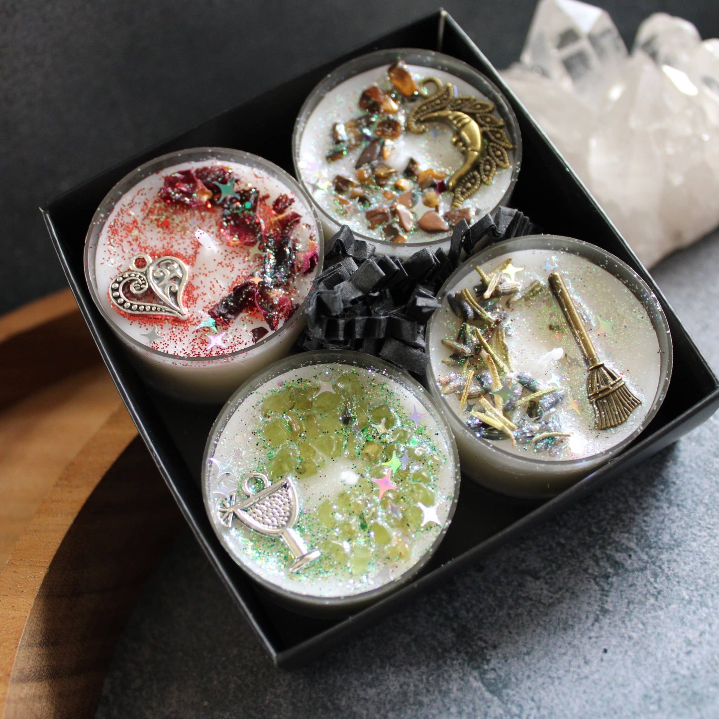 Practical Magic Tealight Crystal Candles | Set of 4 Ritual Candles