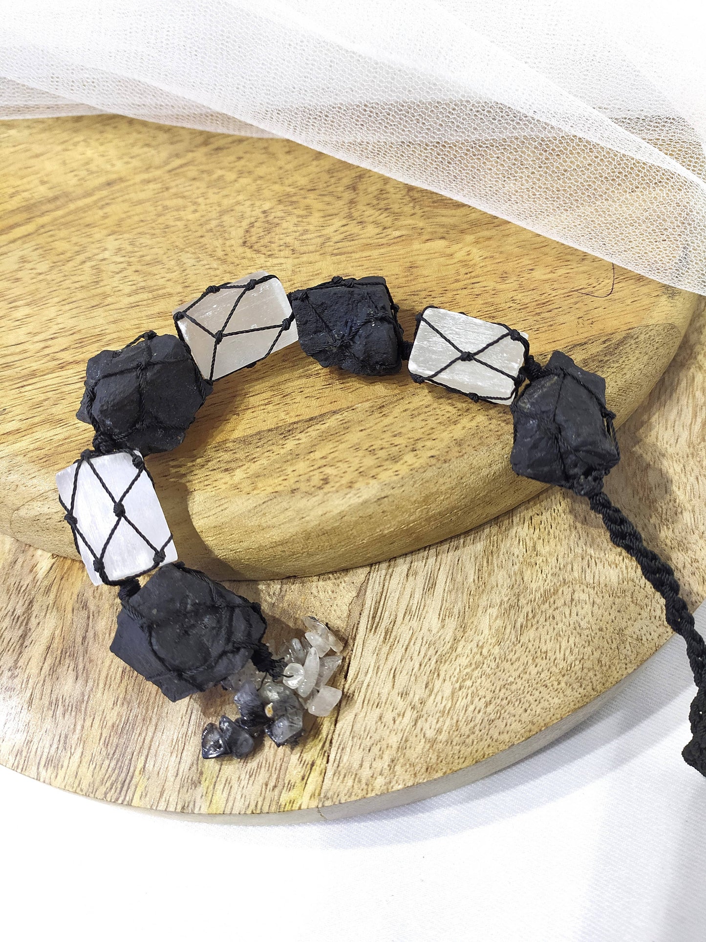 Black Tourmaline & Selenite Car Hanger | Crystal Protection Charm for Safe Travels