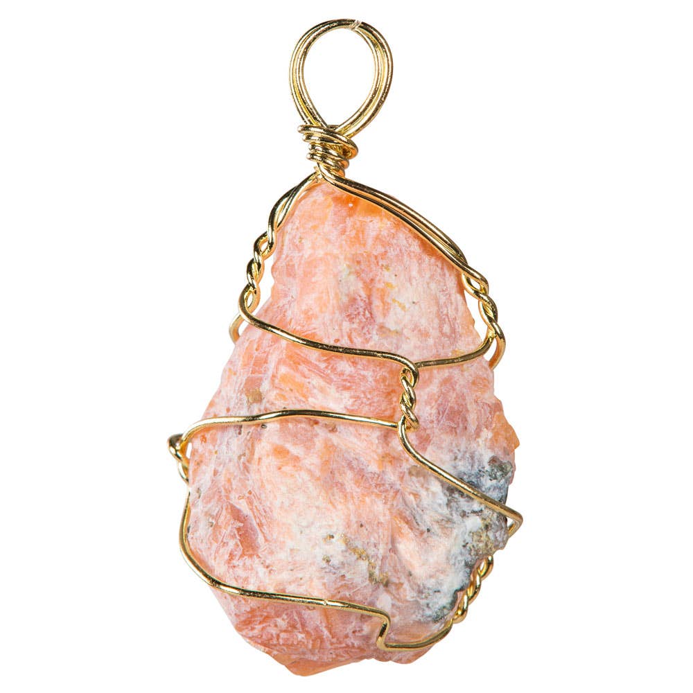 Wire Wrap Rough Stone & Gold Pendant – Amethyst, Obsidian, Lapis, Ruby Zoisite, Sunstone & Tiger Eye
