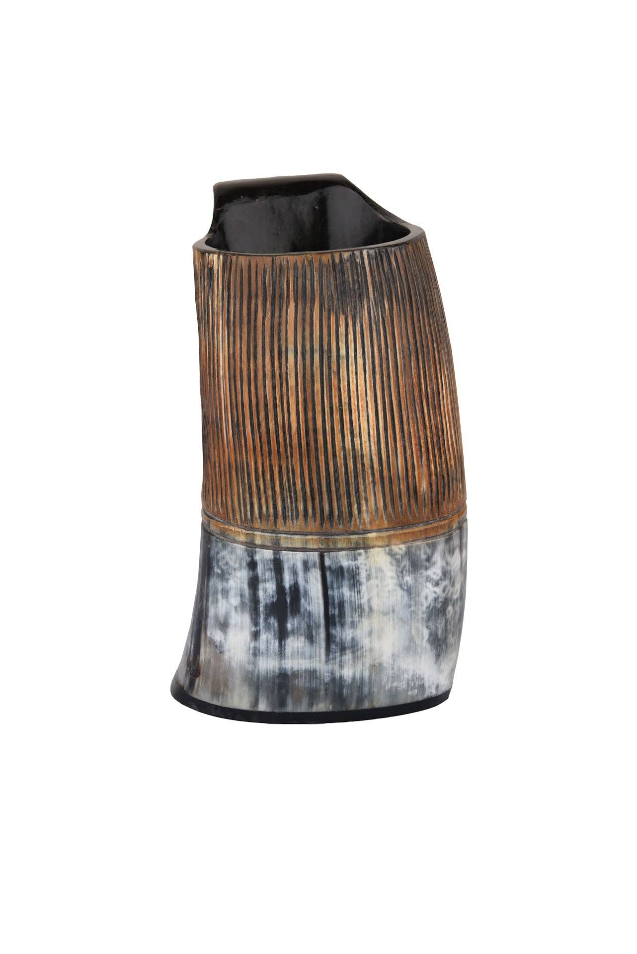 Striped Horn Viking Drinking Mugs Cups Ox Horn Beaker, 6"